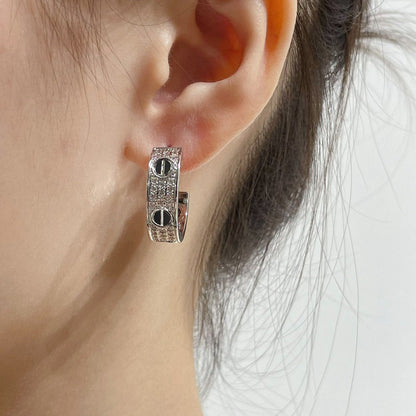 [Amore]LOVE CERAMIC DIAMOND PAVED SILVER EARRINGS