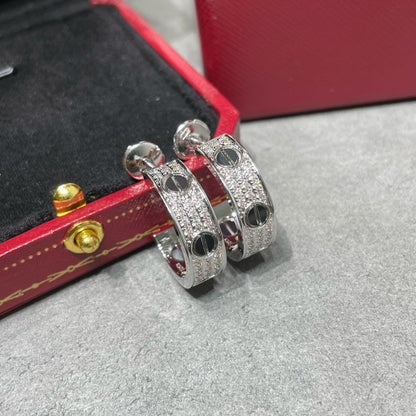 [Amore]LOVE CERAMIC DIAMOND PAVED SILVER EARRINGS