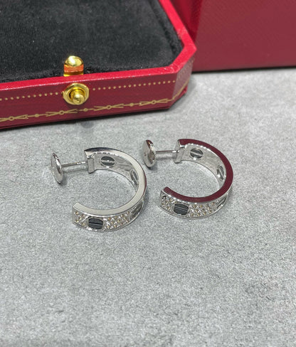 [Amore]LOVE CERAMIC DIAMOND PAVED SILVER EARRINGS
