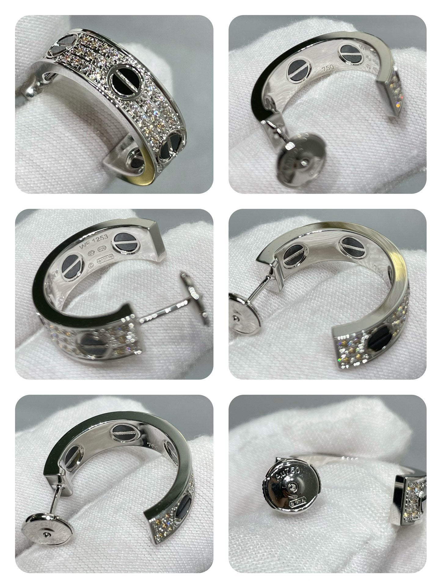 [Amore]LOVE CERAMIC DIAMOND PAVED SILVER EARRINGS