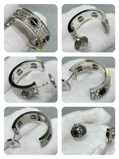 [Amore]LOVE CERAMIC DIAMOND PAVED SILVER EARRINGS