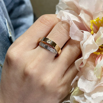 [Amore]LOVE PINK GOLD SILVER DIAMOND DOUBLE RING