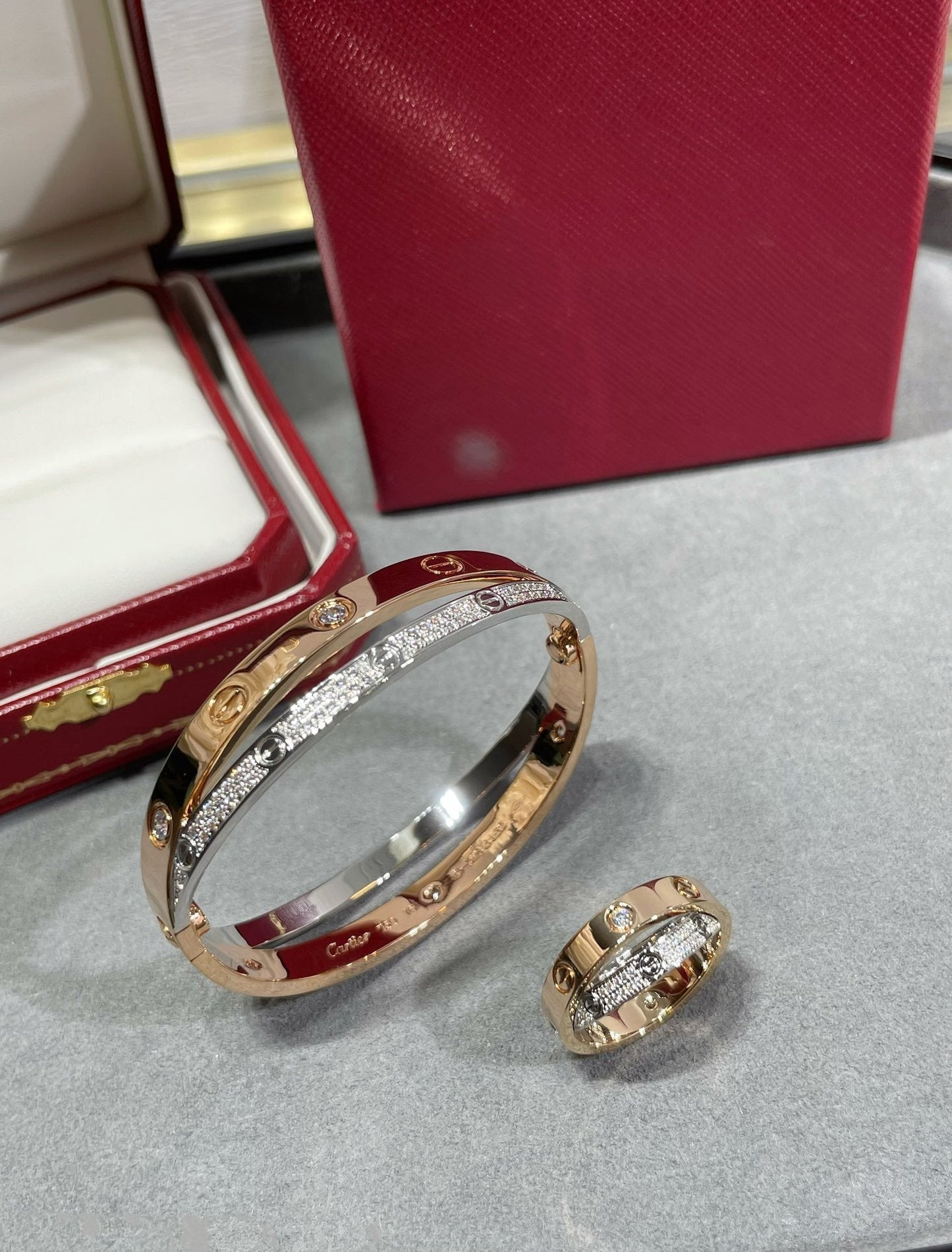 [Amore]LOVE PINK GOLD SILVER DIAMOND DOUBLE RING