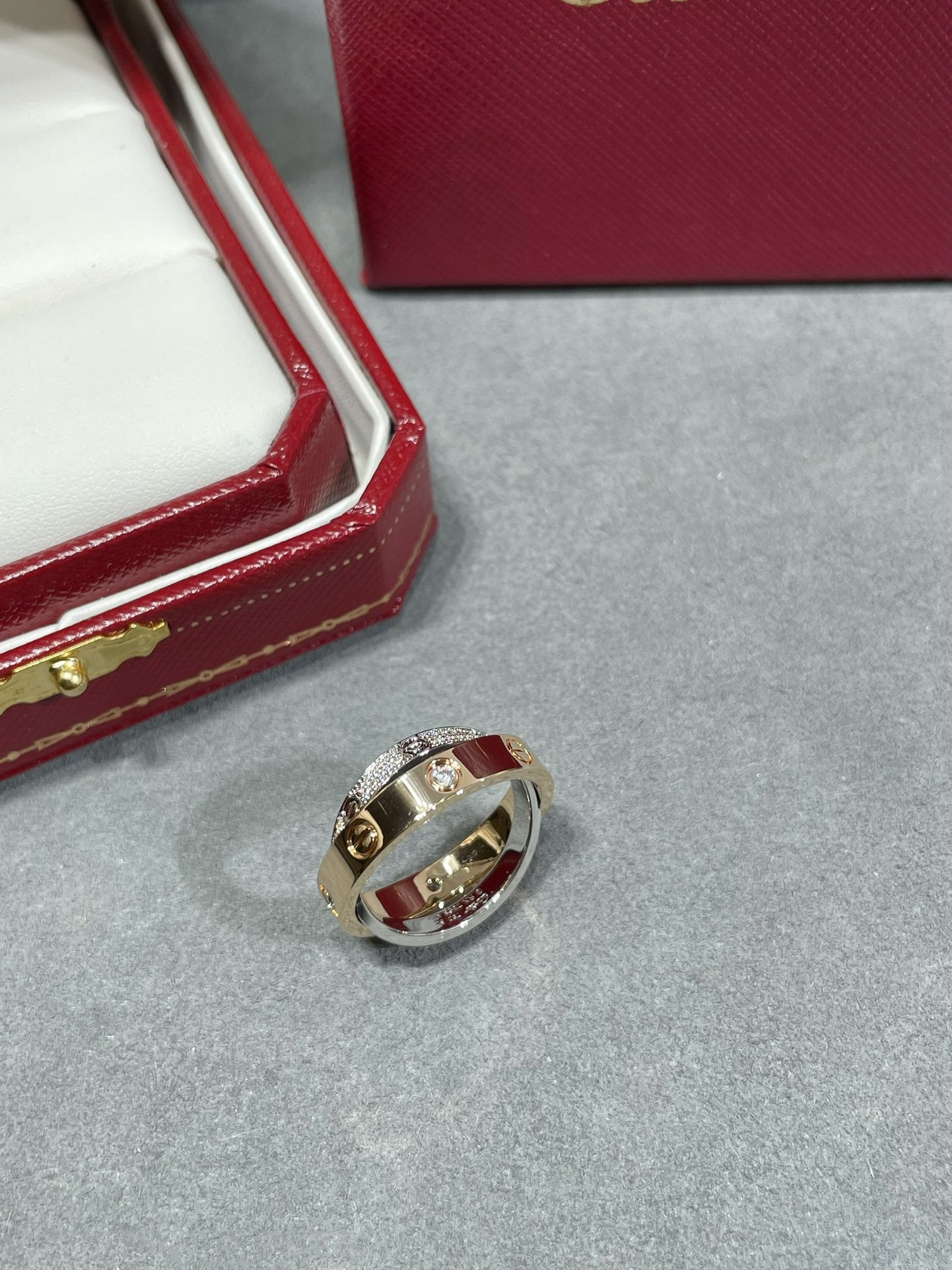 [Amore]LOVE PINK GOLD SILVER DIAMOND DOUBLE RING