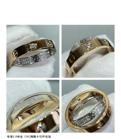[Amore]LOVE PINK GOLD SILVER DIAMOND DOUBLE RING