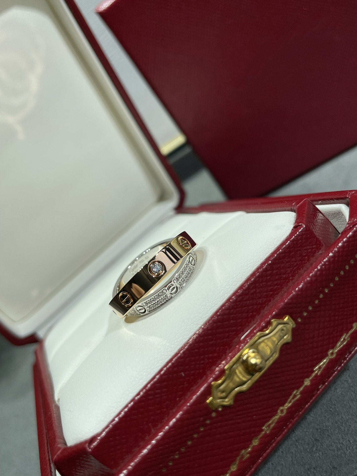 [Amore]LOVE PINK GOLD SILVER DIAMOND DOUBLE RING