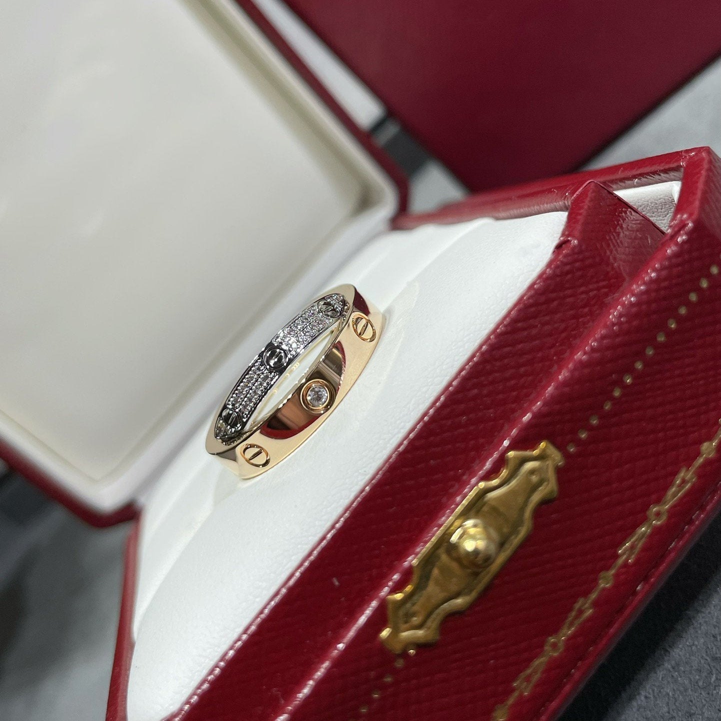 [Amore]LOVE PINK GOLD SILVER DIAMOND DOUBLE RING