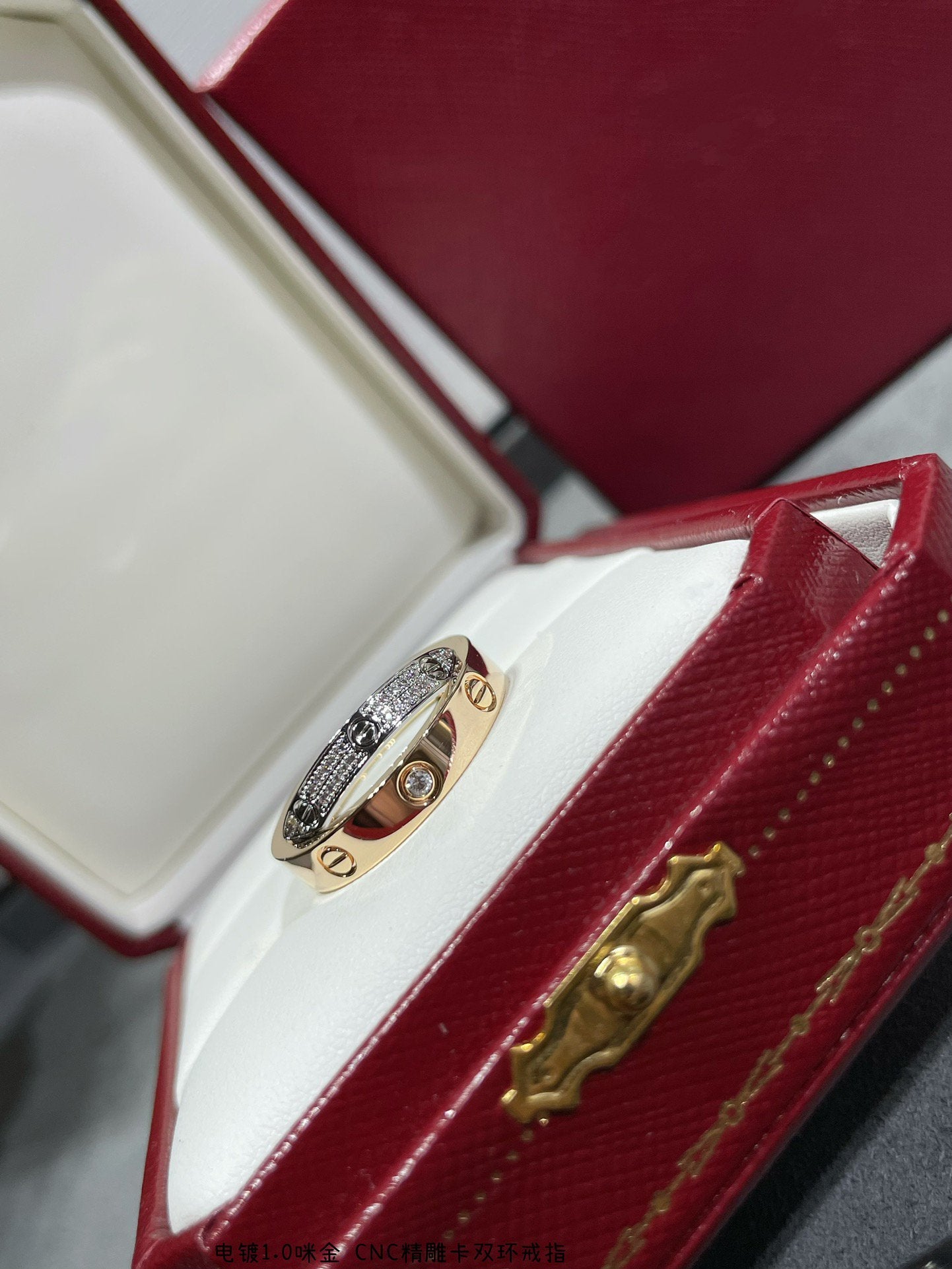 [Amore]LOVE PINK GOLD SILVER DIAMOND DOUBLE RING