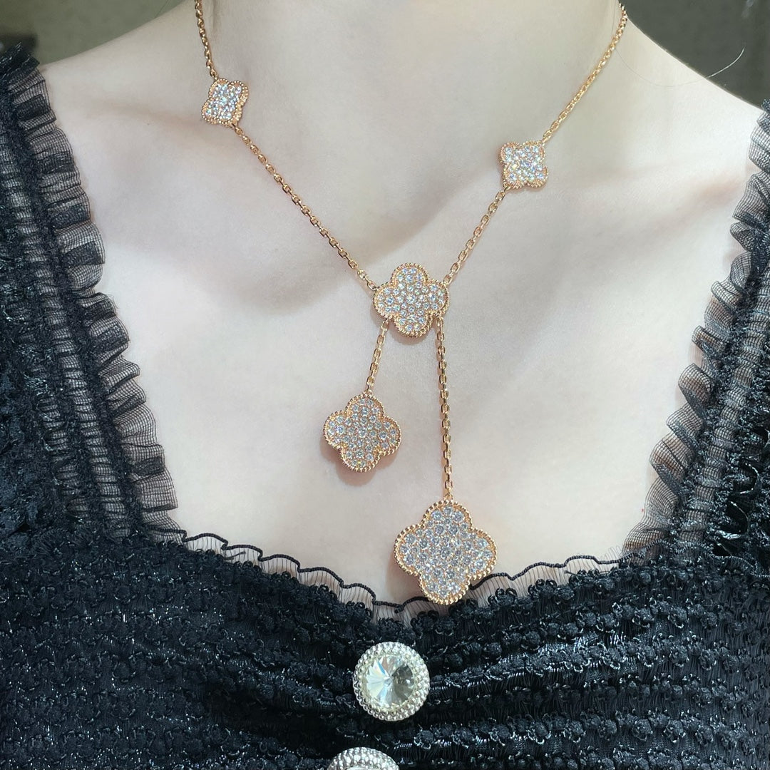 [Amore]CLOVER 6 MOTIF DIAMOND PAVED NECKLACE