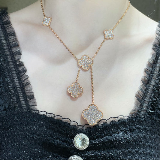 [Amore]CLOVER 6 MOTIF DIAMOND PAVED NECKLACE