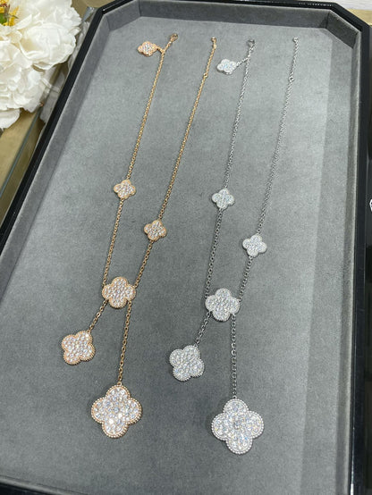 [Amore]CLOVER 6 MOTIF DIAMOND PAVED NECKLACE