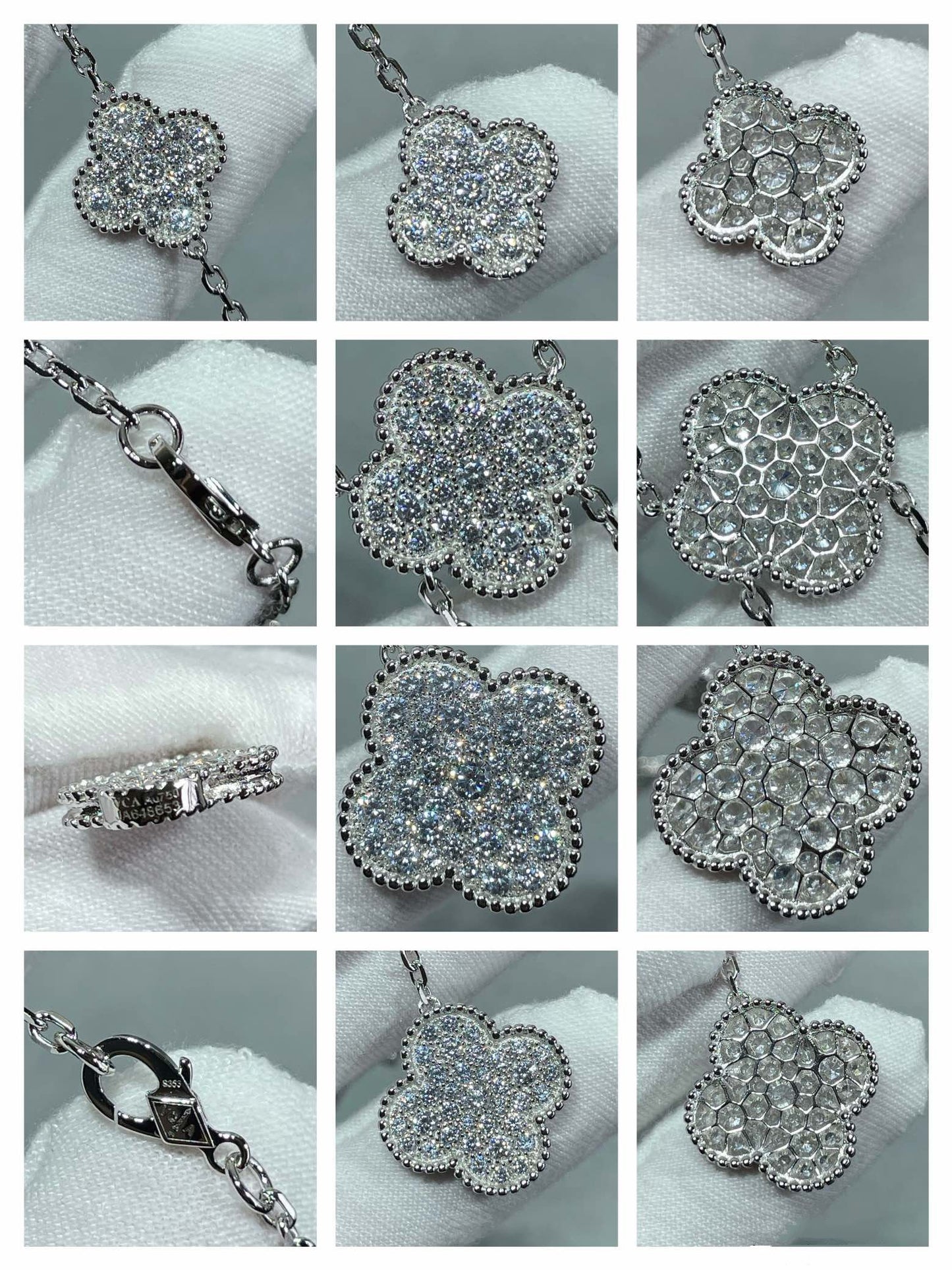 [Amore]CLOVER 6 MOTIF DIAMOND PAVED NECKLACE