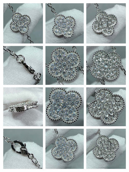 [Amore]CLOVER 6 MOTIF DIAMOND PAVED NECKLACE