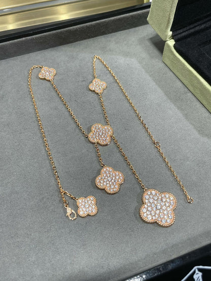 [Amore]CLOVER 6 MOTIF DIAMOND PAVED NECKLACE