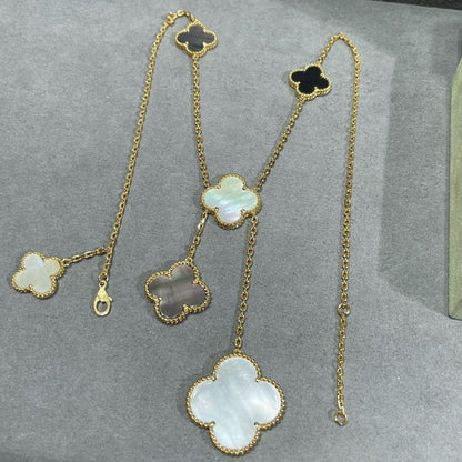 [Amore]CLOVER 6 MOTIF MOP ONYX GOLD NECKLACE