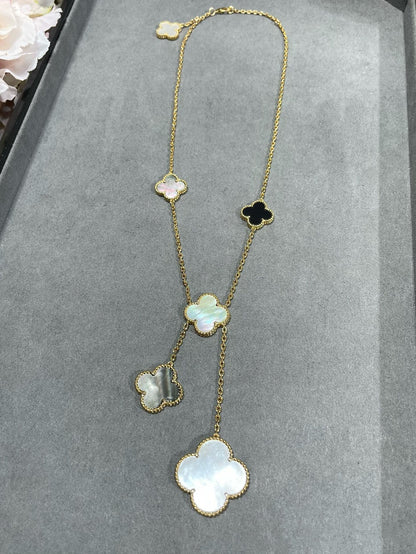 [Amore]CLOVER 6 MOTIF MOP ONYX GOLD NECKLACE