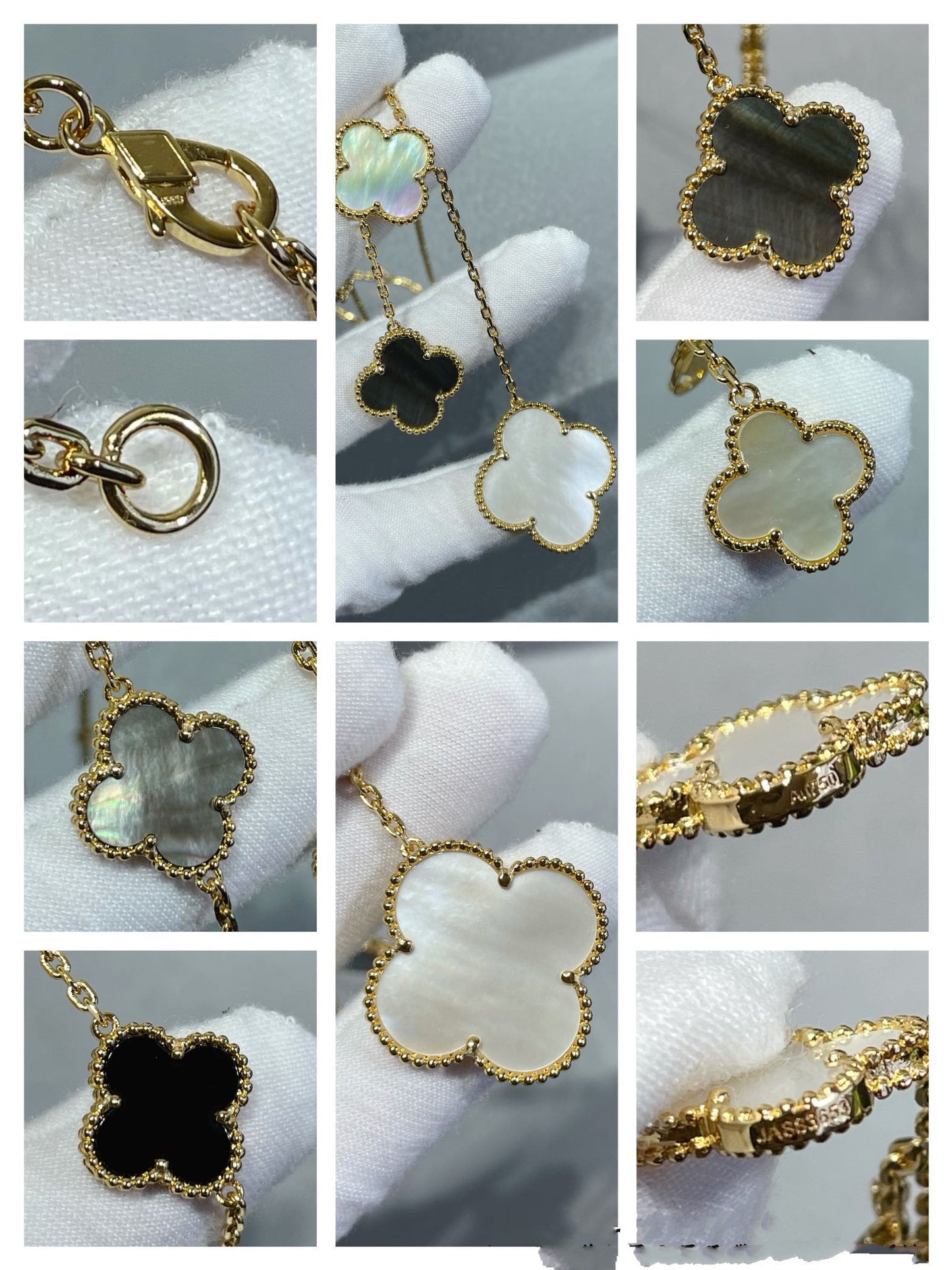 [Amore]CLOVER 6 MOTIF MOP ONYX GOLD NECKLACE
