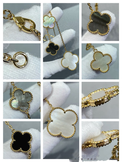 [Amore]CLOVER 6 MOTIF MOP ONYX GOLD NECKLACE