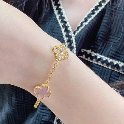 [Amore]CLOVER 5 MOTIF DIAMOND PINK MOP PINK GOLD BRACELET