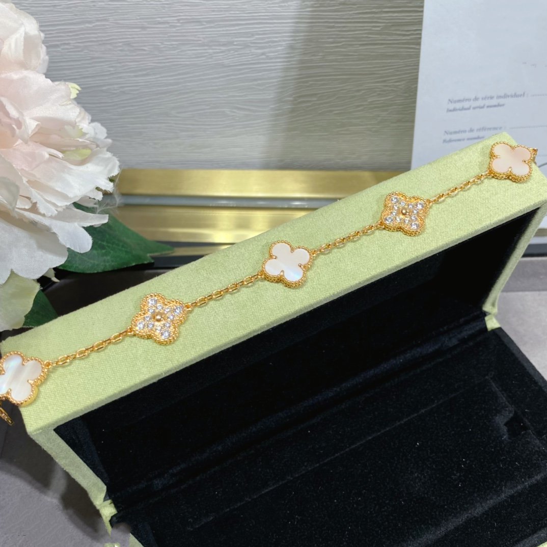 [Amore]CLOVER 5 MOTIF DIAMOND PINK MOP PINK GOLD BRACELET