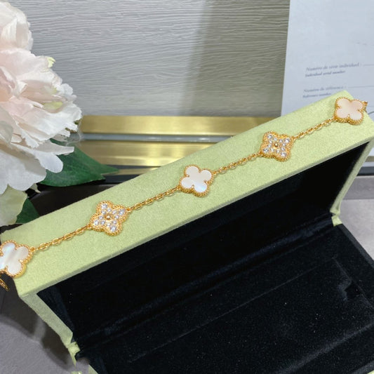 [Amore]CLOVER 5 MOTIF DIAMOND PINK MOP PINK GOLD BRACELET