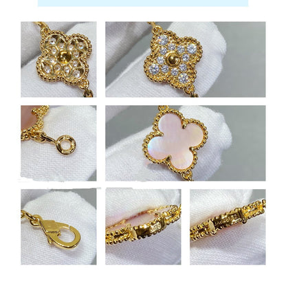 [Amore]CLOVER 5 MOTIF DIAMOND PINK MOP PINK GOLD BRACELET