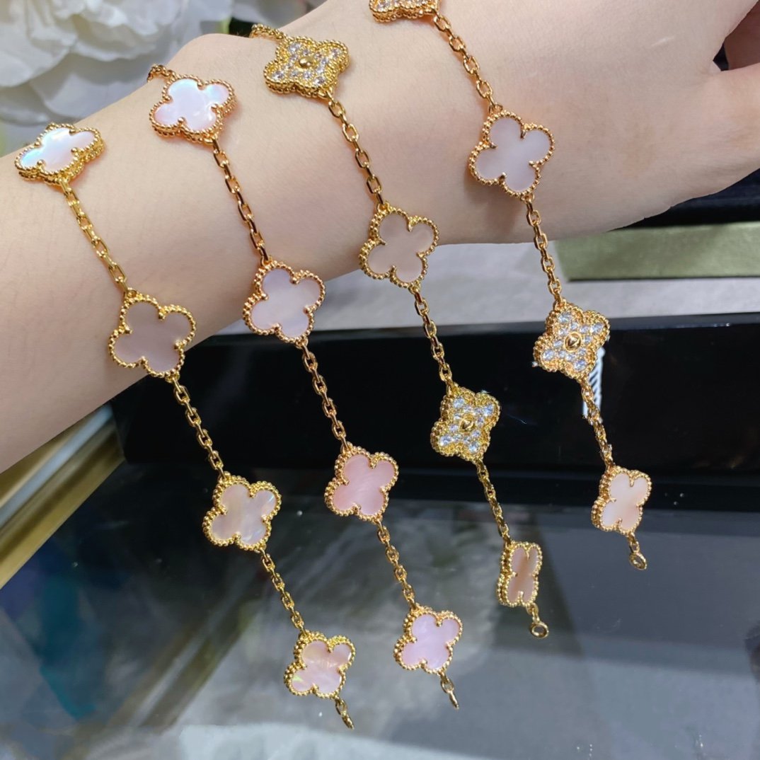 [Amore]CLOVER 5 MOTIF DIAMOND PINK MOP PINK GOLD BRACELET