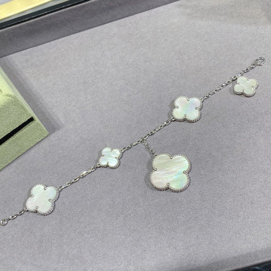 [Amore]CLOVER 5 MOTIF WHITE MOP SILVER BRACELET