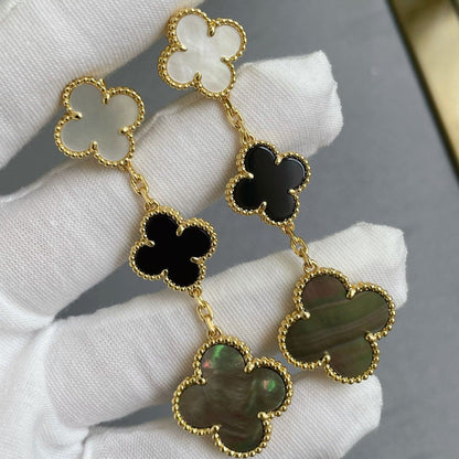 [Amore]CLOVER 3 MOTIF MOP ONYX DARK MOP PINK GOLD EARRINGS