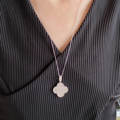 [Amore]CLOVER 25MM LARGE PEDANT DIAMOND PAVED LONG NECKLACE