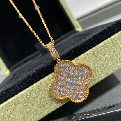 [Amore]CLOVER 25MM LARGE PEDANT DIAMOND PAVED LONG NECKLACE