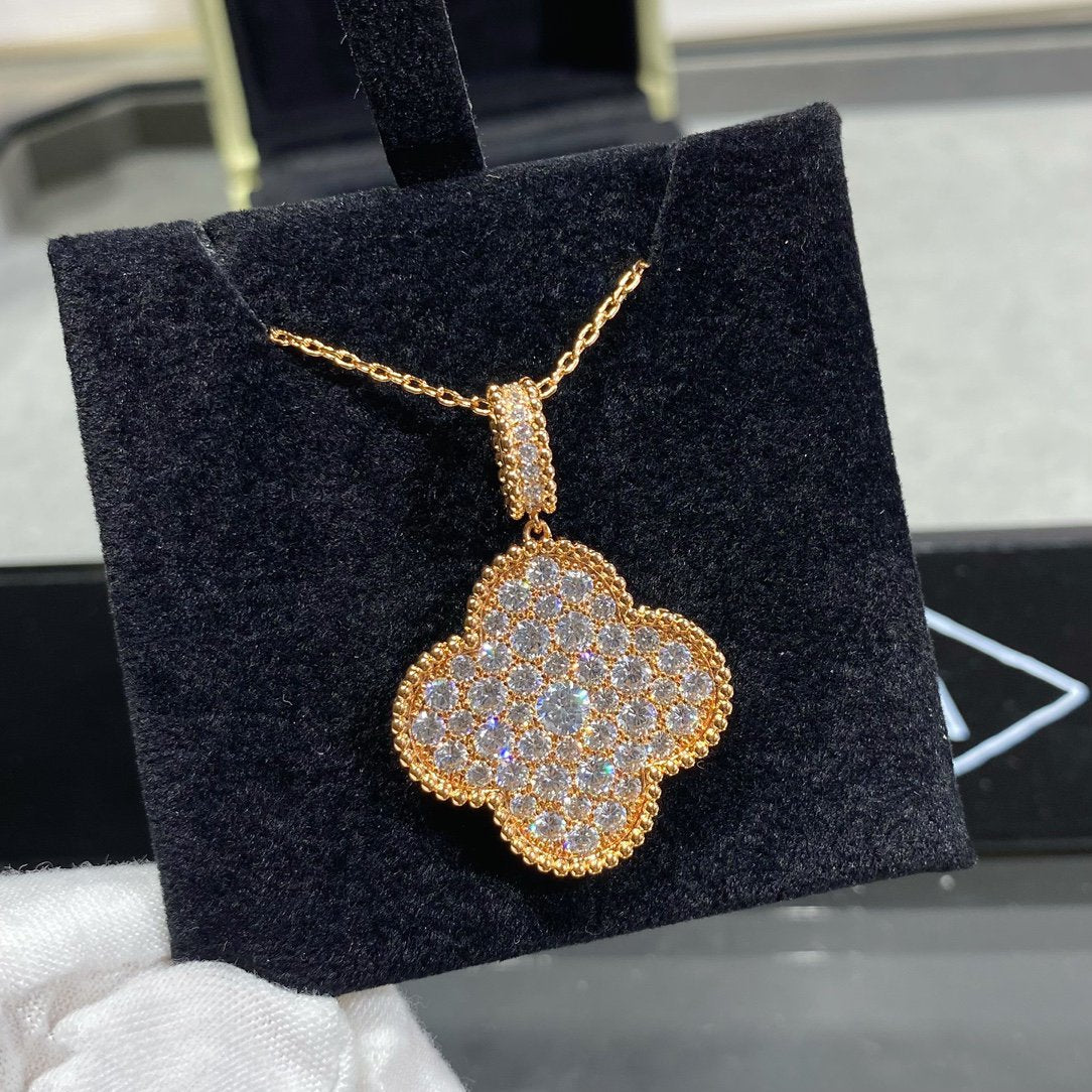 [Amore]CLOVER 25MM LARGE PEDANT DIAMOND PAVED LONG NECKLACE