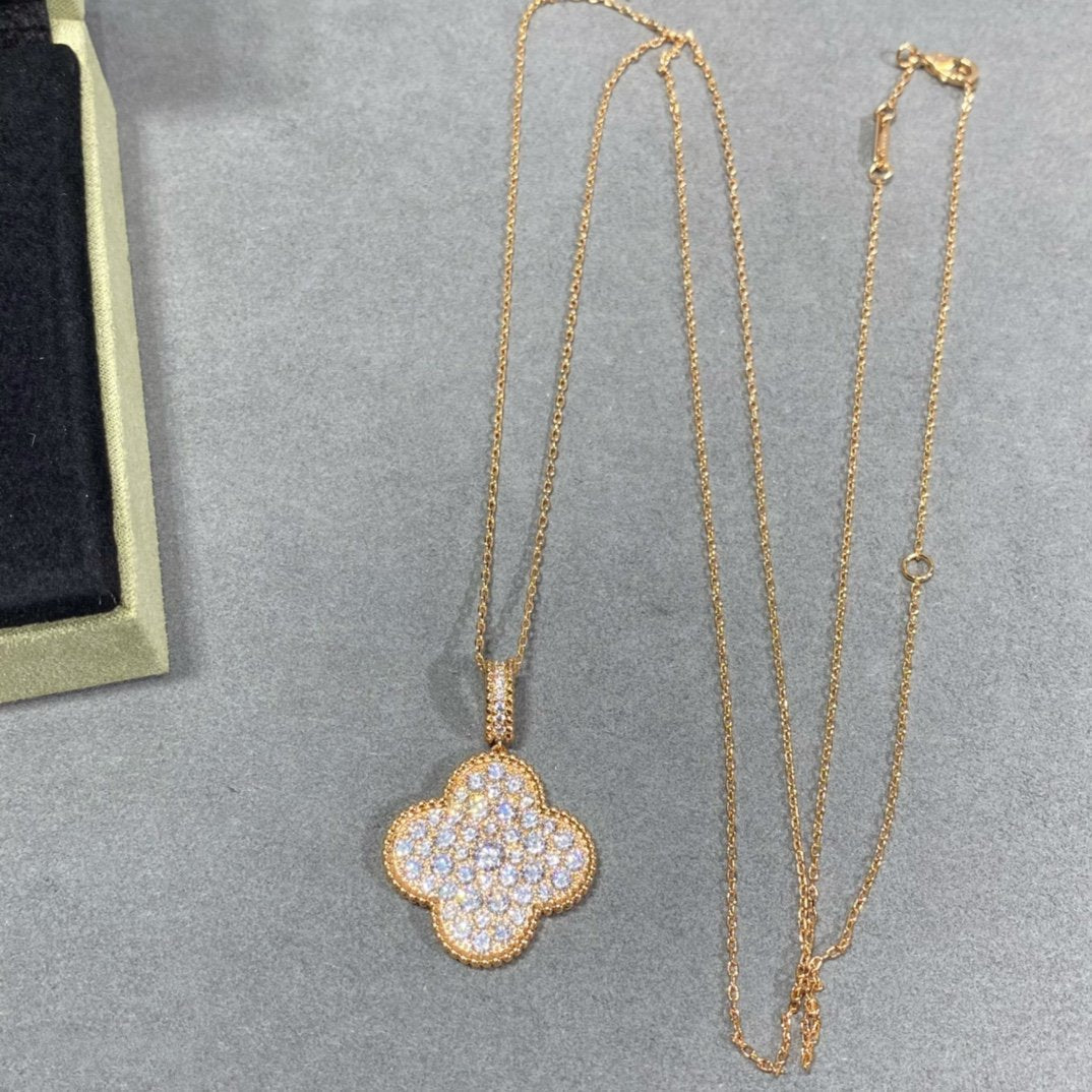 [Amore]CLOVER 25MM LARGE PEDANT DIAMOND PAVED LONG NECKLACE