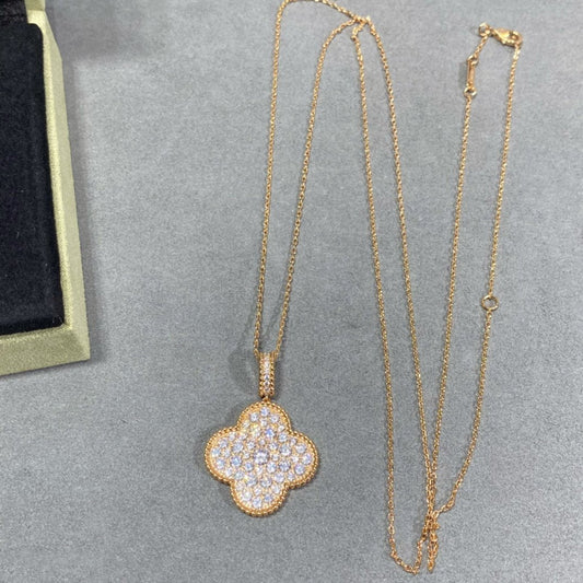 [Amore]CLOVER 25MM LARGE PEDANT DIAMOND PAVED LONG NECKLACE