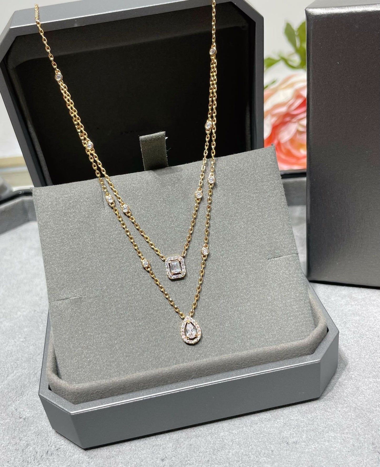[Amore]MY TWIN 2 ROW DIAMOND NECKLACE