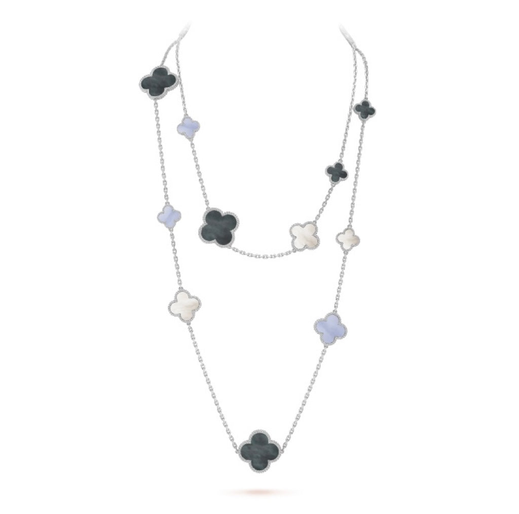 [Amore]CLOVER 16 MOTIF CHALCEDONY MOP SILVER NECKLACE