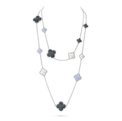 [Amore]CLOVER 16 MOTIF CHALCEDONY MOP SILVER NECKLACE