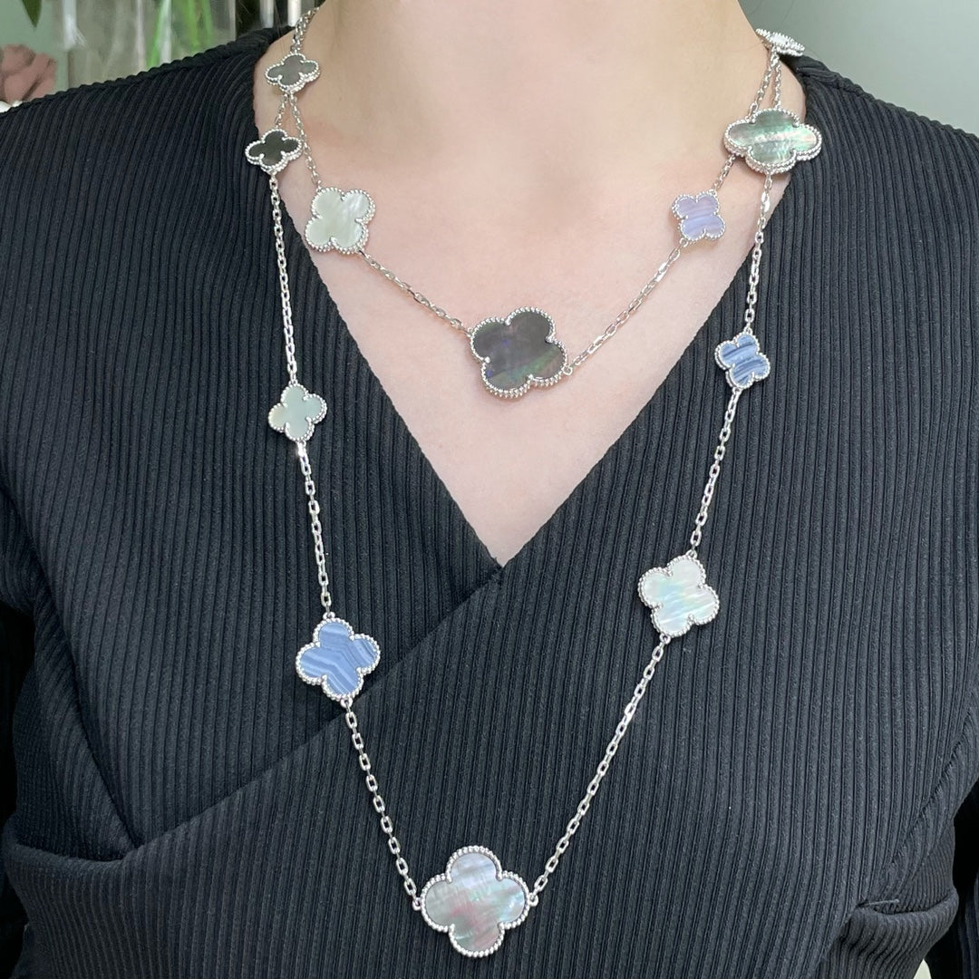 [Amore]CLOVER 16 MOTIF CHALCEDONY MOP SILVER NECKLACE