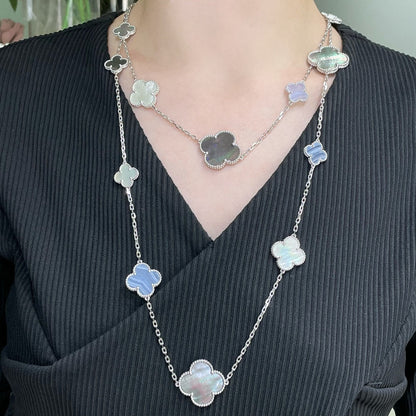 [Amore]CLOVER 16 MOTIF CHALCEDONY MOP SILVER NECKLACE