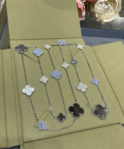 [Amore]CLOVER 16 MOTIF CHALCEDONY MOP SILVER NECKLACE
