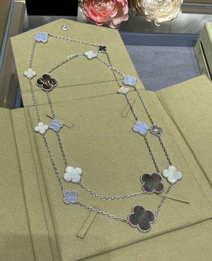 [Amore]CLOVER 16 MOTIF CHALCEDONY MOP SILVER NECKLACE