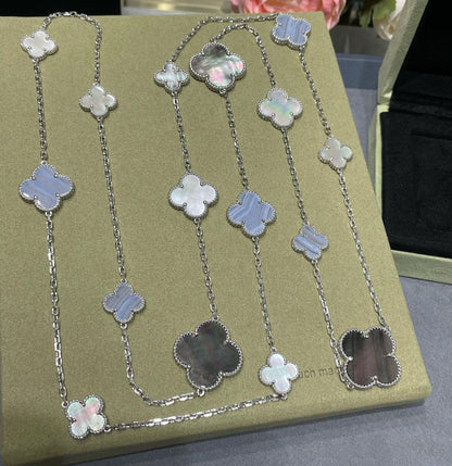 [Amore]CLOVER 16 MOTIF CHALCEDONY MOP SILVER NECKLACE