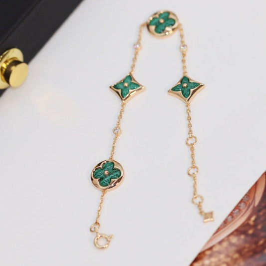 [Amore]STAR AND SUN 4 MOTIF PINK GOLD MALACHITE BRACELET