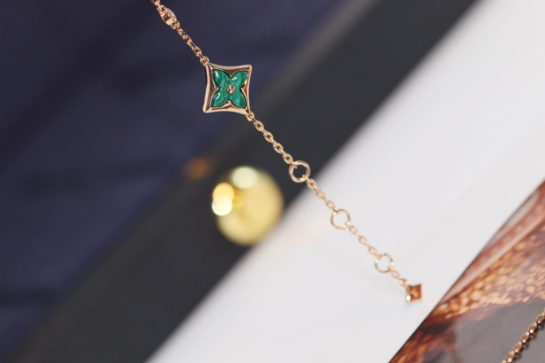 [Amore]STAR AND SUN 4 MOTIF PINK GOLD MALACHITE BRACELET