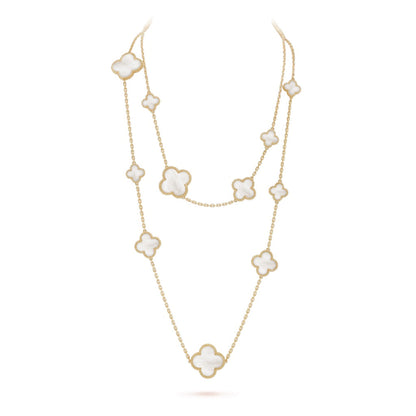 [Amore]CLOVER 16 MOTIF WHITE MOP GOLD NECKLACE