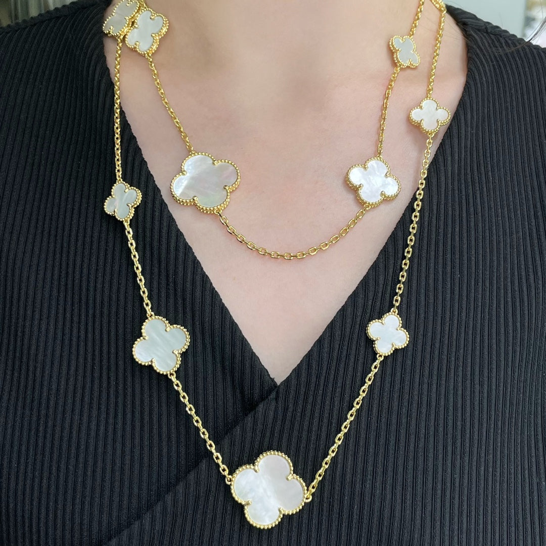 [Amore]CLOVER 16 MOTIF WHITE MOP GOLD NECKLACE