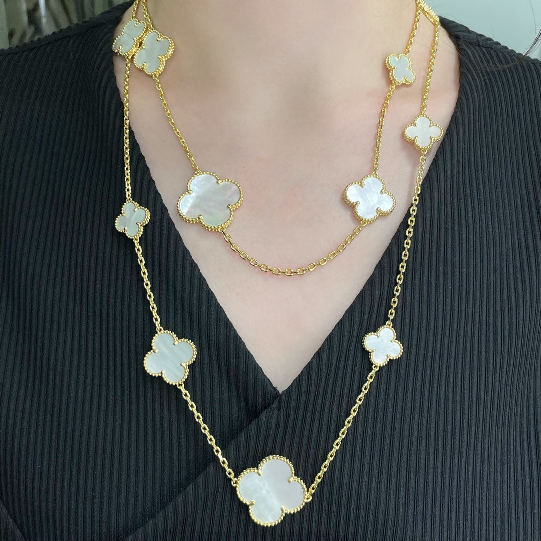 [Amore]CLOVER 16 MOTIF WHITE MOP GOLD NECKLACE