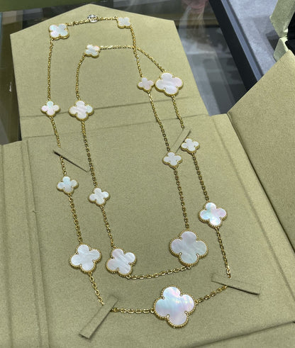 [Amore]CLOVER 16 MOTIF WHITE MOP GOLD NECKLACE