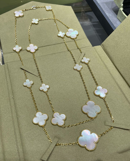 [Amore]CLOVER 16 MOTIF WHITE MOP GOLD NECKLACE