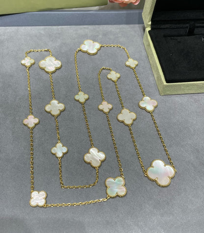 [Amore]CLOVER 16 MOTIF WHITE MOP GOLD NECKLACE